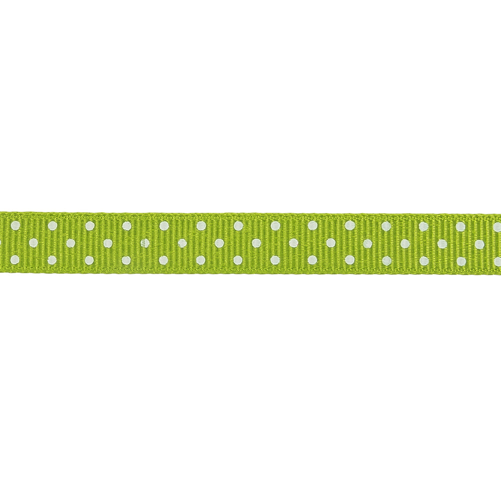 Lime Green and White Polka Dots Grosgrain Ribbon - 0.375" Detail