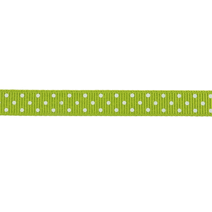 Lime Green and White Polka Dots Grosgrain Ribbon - 0.375" Detail