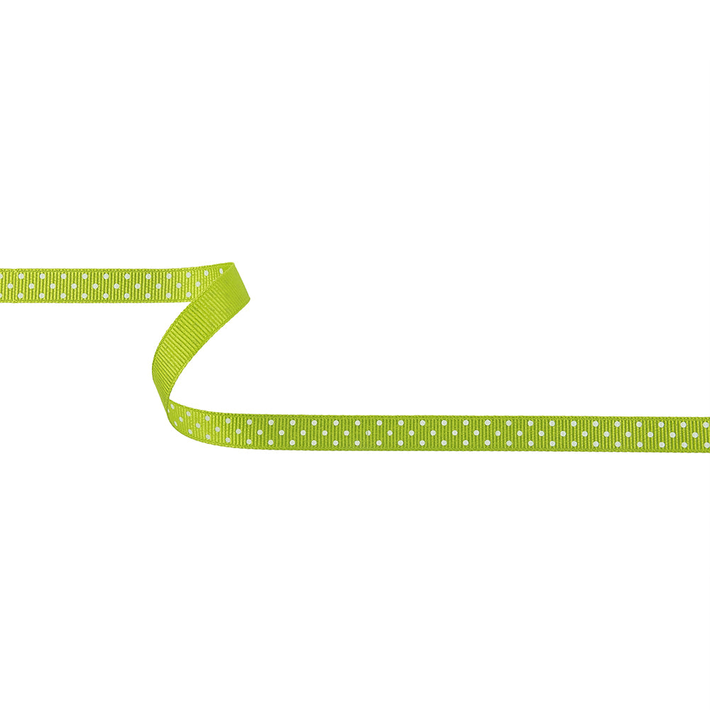 Lime Green and White Polka Dots Grosgrain Ribbon - 0.375"