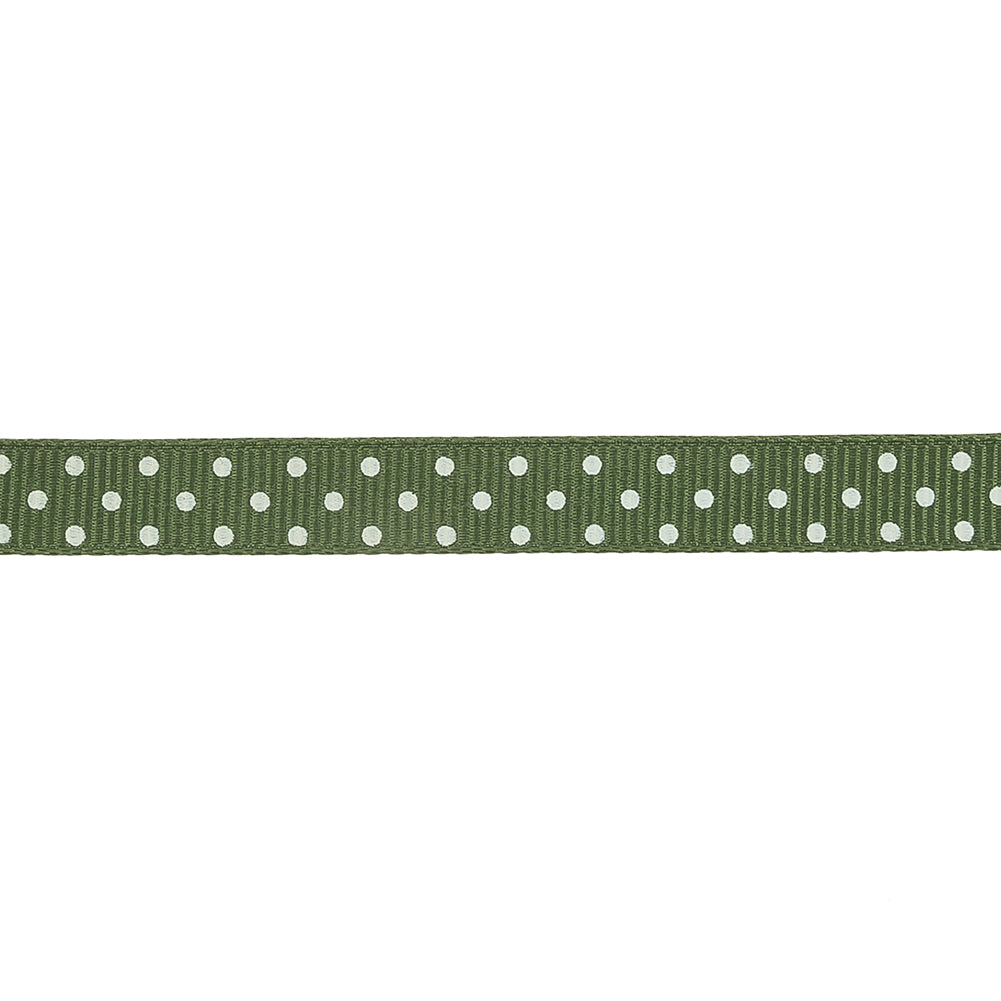 Pesto and White Polka Dots Grosgrain Ribbon - 0.375" Detail