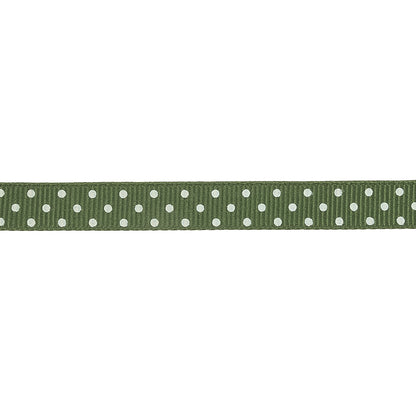 Pesto and White Polka Dots Grosgrain Ribbon - 0.375" Detail