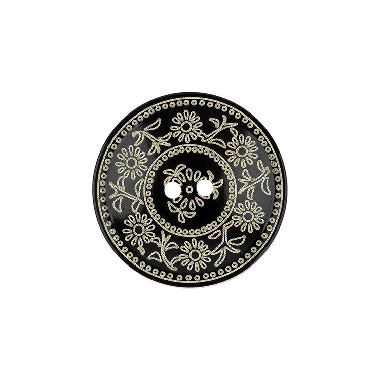 template--26688905969737__main-French Ecru and Black Floral Ornate 2-Hole Plastic Button - 34L/21.5mm