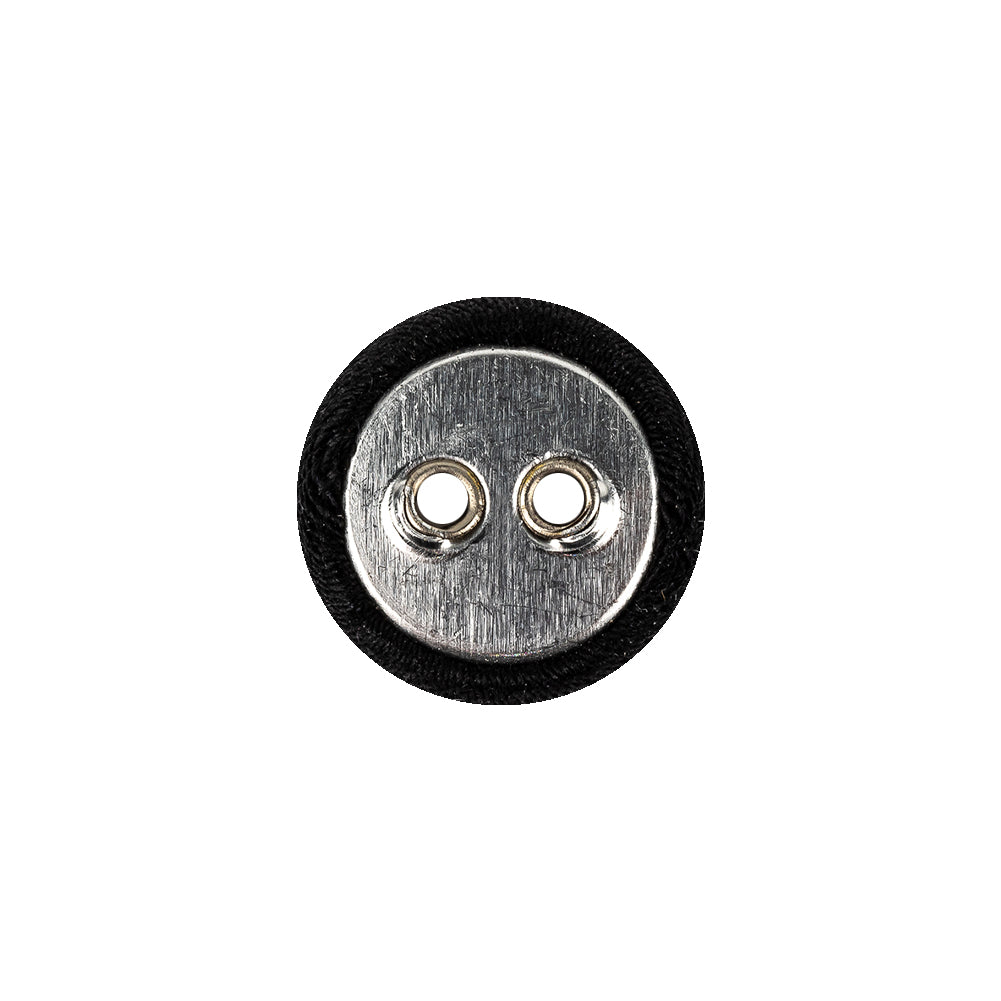 Black Fabric Covered Silver Edged 2-Hole Button - 25L/16mm Detail