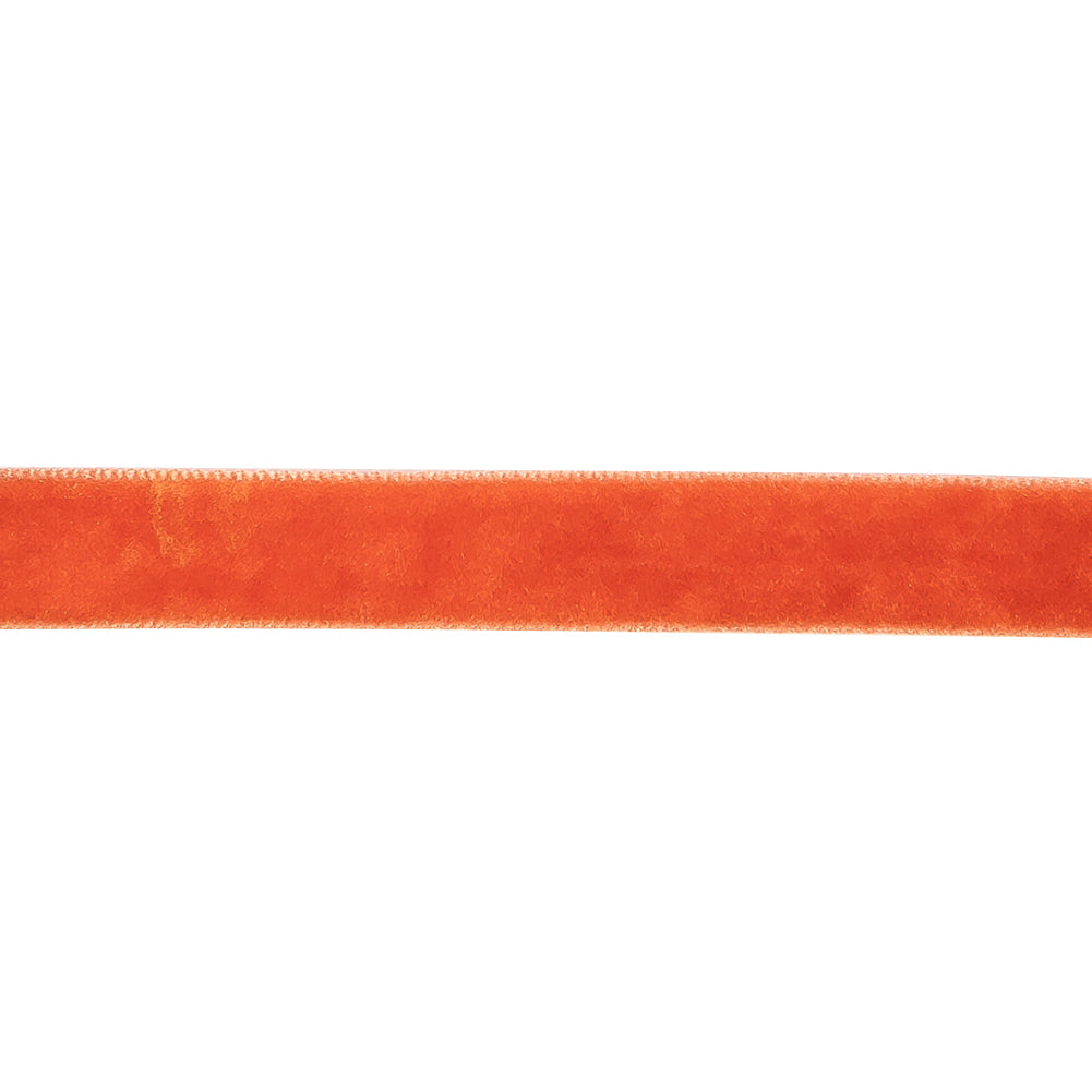 Hot Coral Single Face Velvet Ribbon - 0.5" Detail