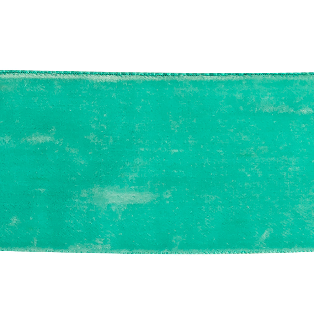 Bright Turquoise Single Face Velvet Ribbon - 2" Detail