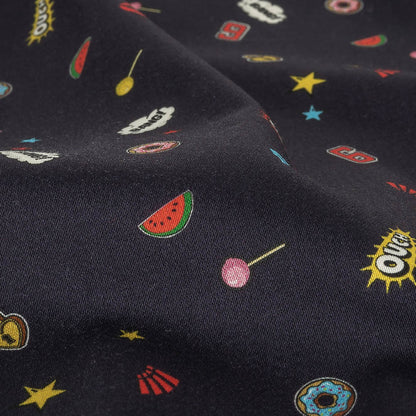 Stretch Cotton Sateen - Navy Pop Icons - Candy & Combat Print - Mood Exclusive Comic Collection Detail