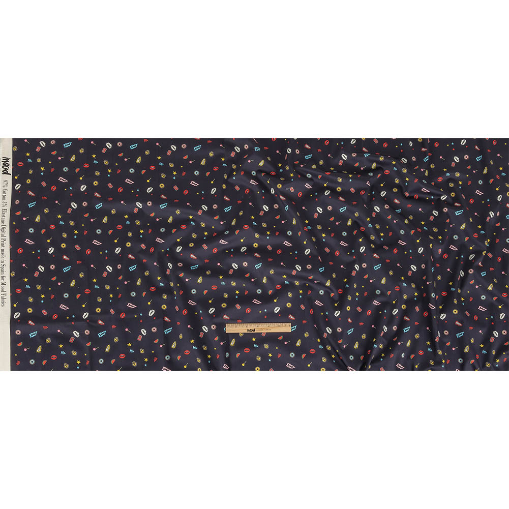 Stretch Cotton Sateen - Navy Pop Icons - Candy & Combat Print - Mood Exclusive Comic Collection Full