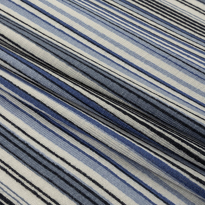 Blue and White Barcode Stripes Stretch Rayon Jersey Folded