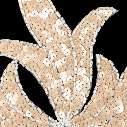 Vintage Peach Bellini Satin Beaded and Sequins Leaf Motif Applique - 5.125" x 7.25" Detail