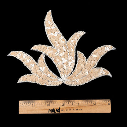 Vintage Peach Bellini Satin Beaded and Sequins Leaf Motif Applique - 5.125" x 7.25" Full