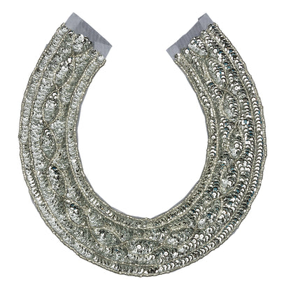 Vintage Metallic Silver Sequined and Beaded Collar Applique - 9.75" X 9.25"