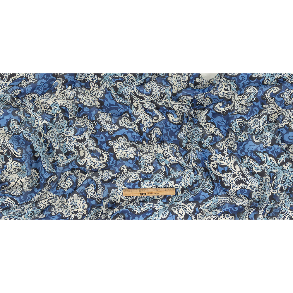 Blue and Cream Floral Silk Chiffon Folded
