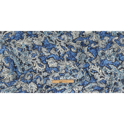 Blue and Cream Floral Silk Chiffon Folded