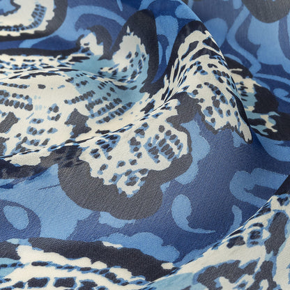 Blue and Cream Floral Silk Chiffon Full