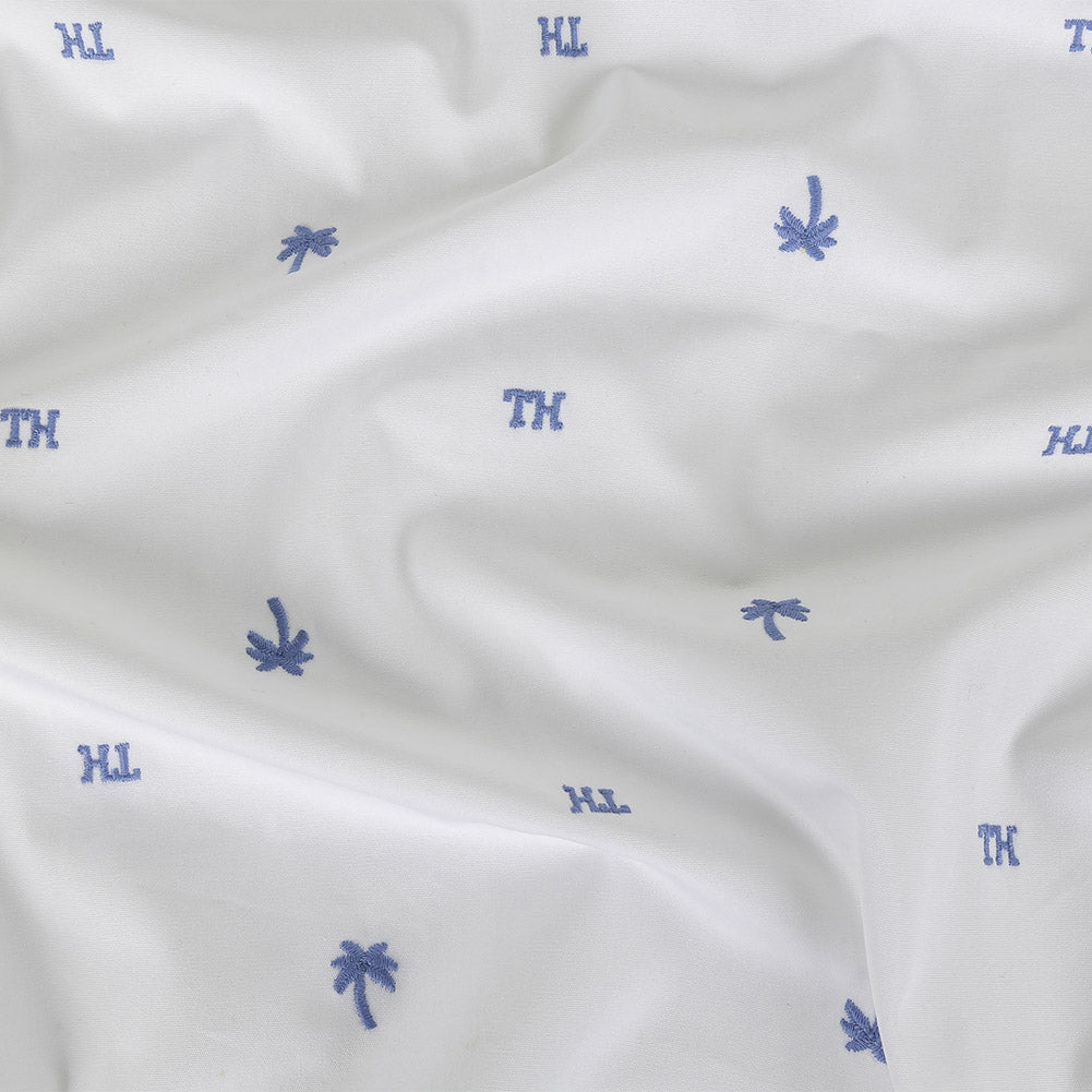 Tommy Hilfiger White and French Blue Palm Trees Embroidered Cotton Woven