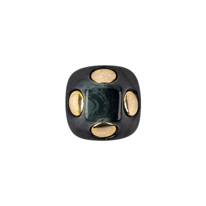 Dark Depths Swirls and Gold Metal Circles Beveled Glass Button - 28L/18mm
