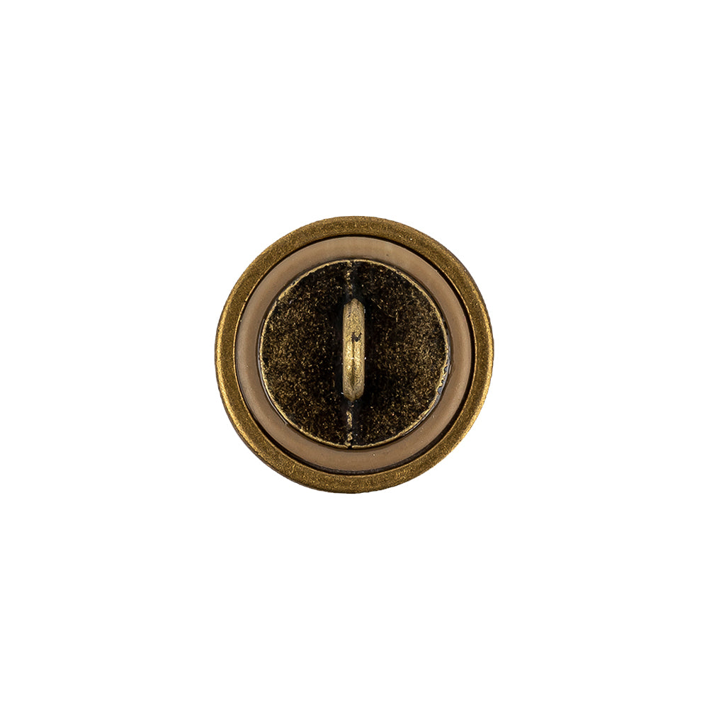 Tabacco and Brass Shallow Plate Plastic and Metal Shank Back Button - 24L/15mm Detail