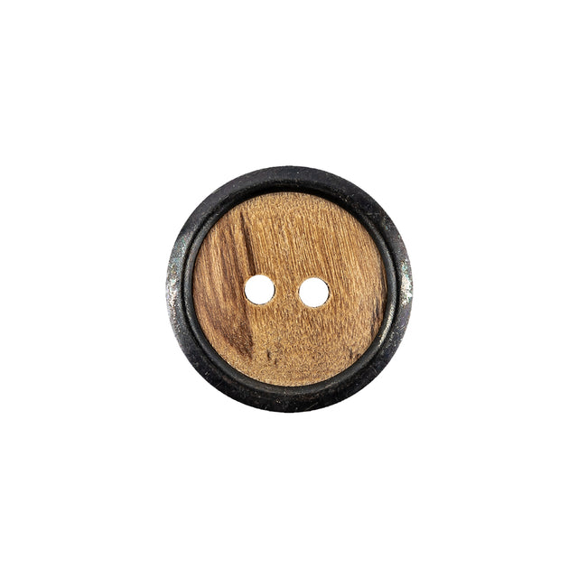 Portuguese Natural Wood Set-in Gunmetal 2-Hole Button - 28L/18mm