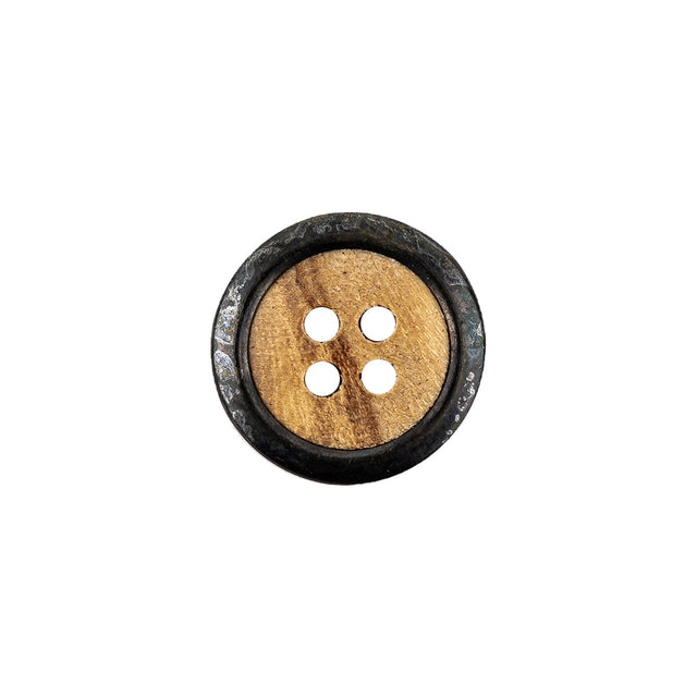 Portuguese Natural Wood Set-in Gunmetal 4-Hole Button - 24L/15mm