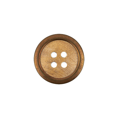 Portuguese Natural Wood Set-in Brass 4-Hole Button - 28L/18mm