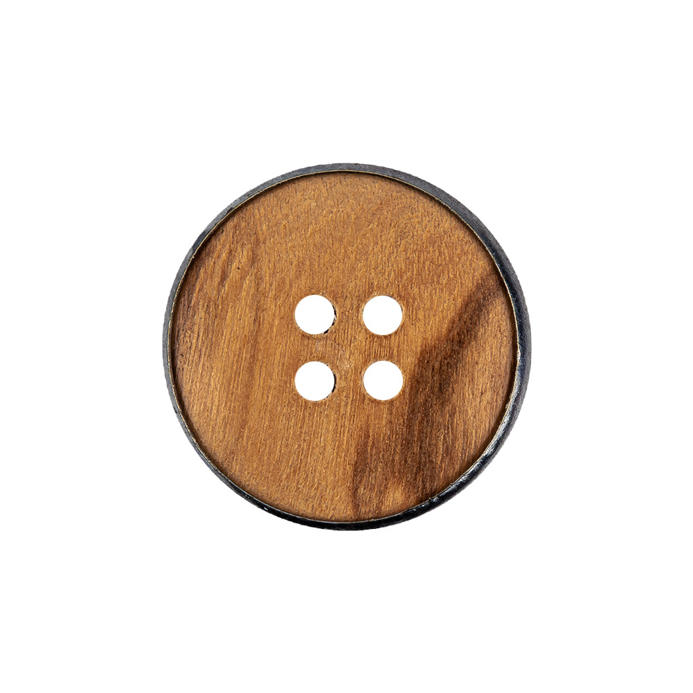 Portuguese Natural Wood Set-in Gunmetal 4-Hole Button - 35L/22mm Detail