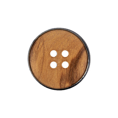 Portuguese Natural Wood Set-in Gunmetal 4-Hole Button - 35L/22mm Detail