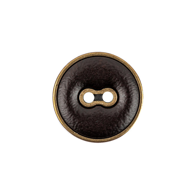 Italian Seal Brown and Brass Metal and Leatherette Button - 32L/20mm