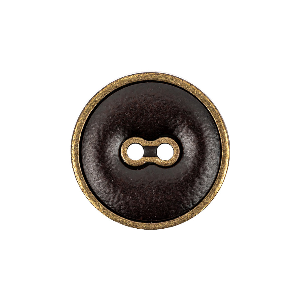 Italian Seal Brown and Brass Metal and Leatherette Button - 36L/23mm