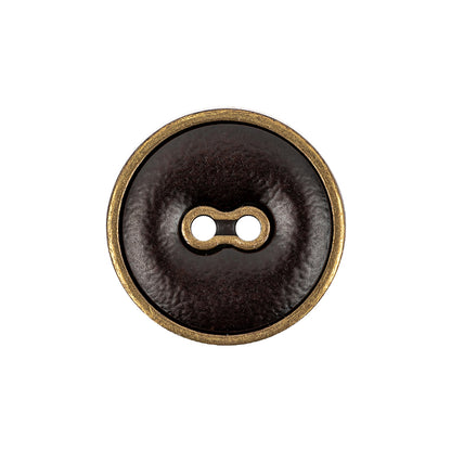 Italian Seal Brown and Brass Metal and Leatherette Button - 36L/23mm