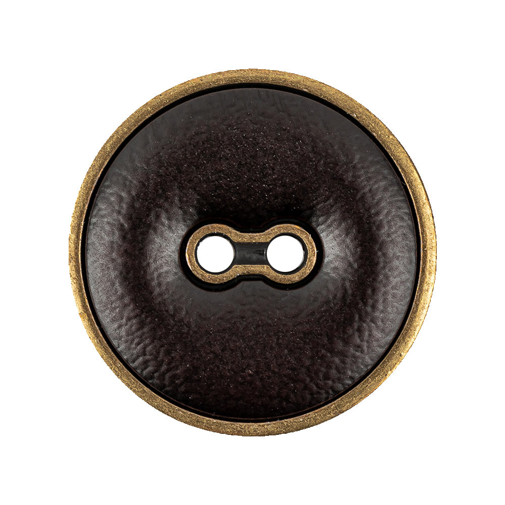 Italian Seal Brown and Brass Metal and Leatherette Button - 44L/28mm