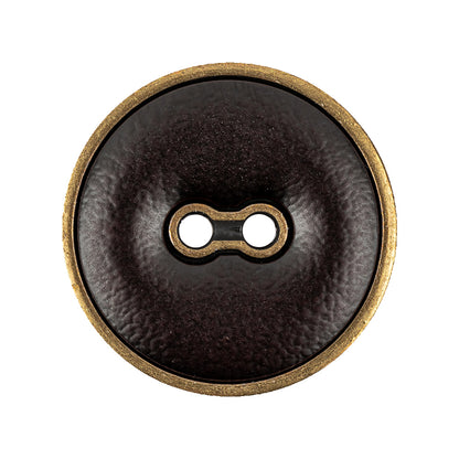 Italian Seal Brown and Brass Metal and Leatherette Button - 44L/28mm