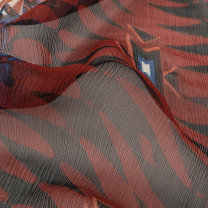 Red, Aqua and Green Geometric Stripes Crinkled Silk Chiffon Detail
