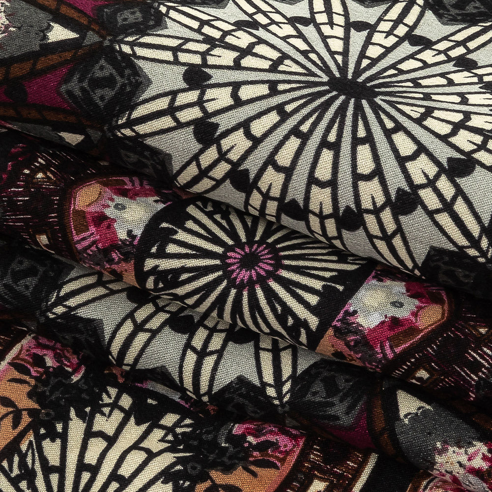 Magenta, High Rise and Cream Floral Medallions SIlk Charmeuse Folded