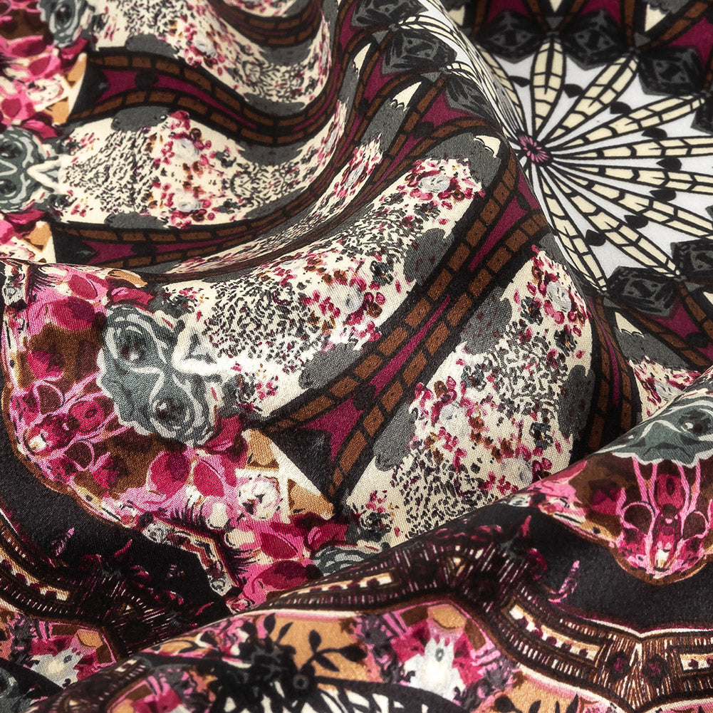 Magenta, High Rise and Cream Floral Medallions SIlk Charmeuse Detail