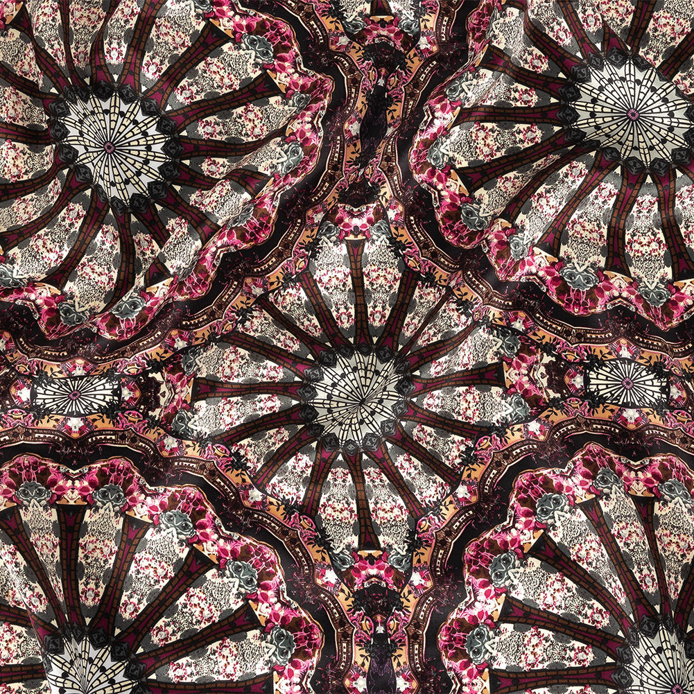 Magenta, High Rise and Cream Floral Medallions SIlk Charmeuse