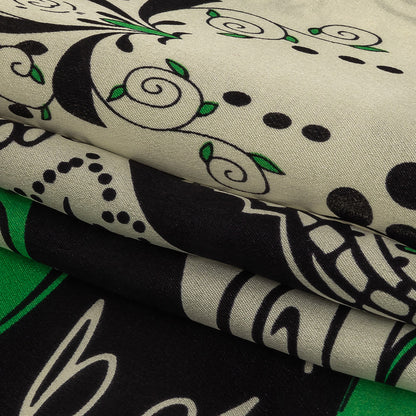 Green, Deep Well and White Floral Silk Charmeuse Folded