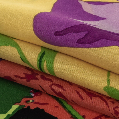 Purple, Red and Yellow Floral Silk Charmeuse Folded