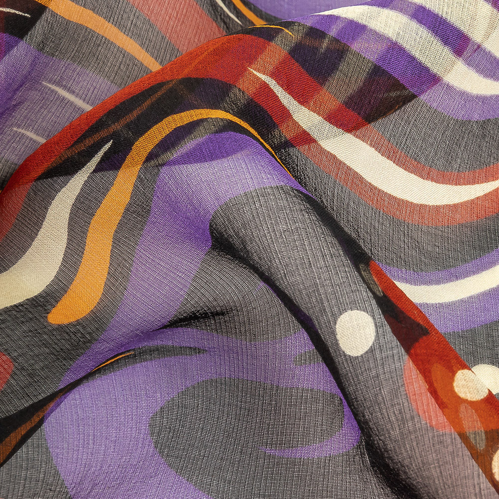 Red, Mustard and Daybreak Festive Flowers Silk Chiffon Detail