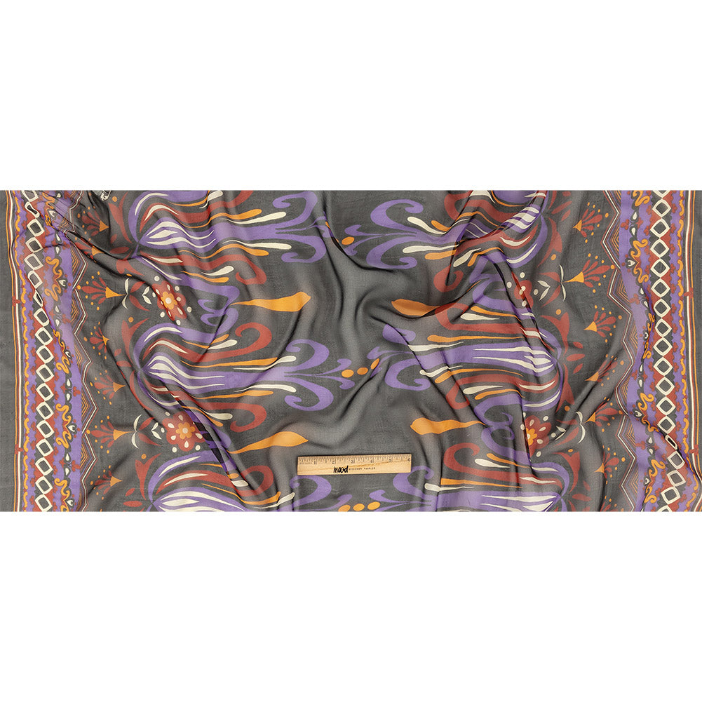 Red, Mustard and Daybreak Festive Flowers Silk Chiffon Full