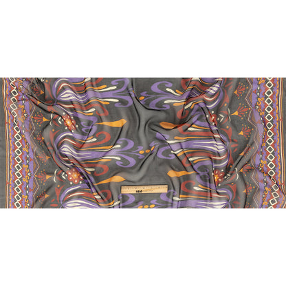 Red, Mustard and Daybreak Festive Flowers Silk Chiffon Full