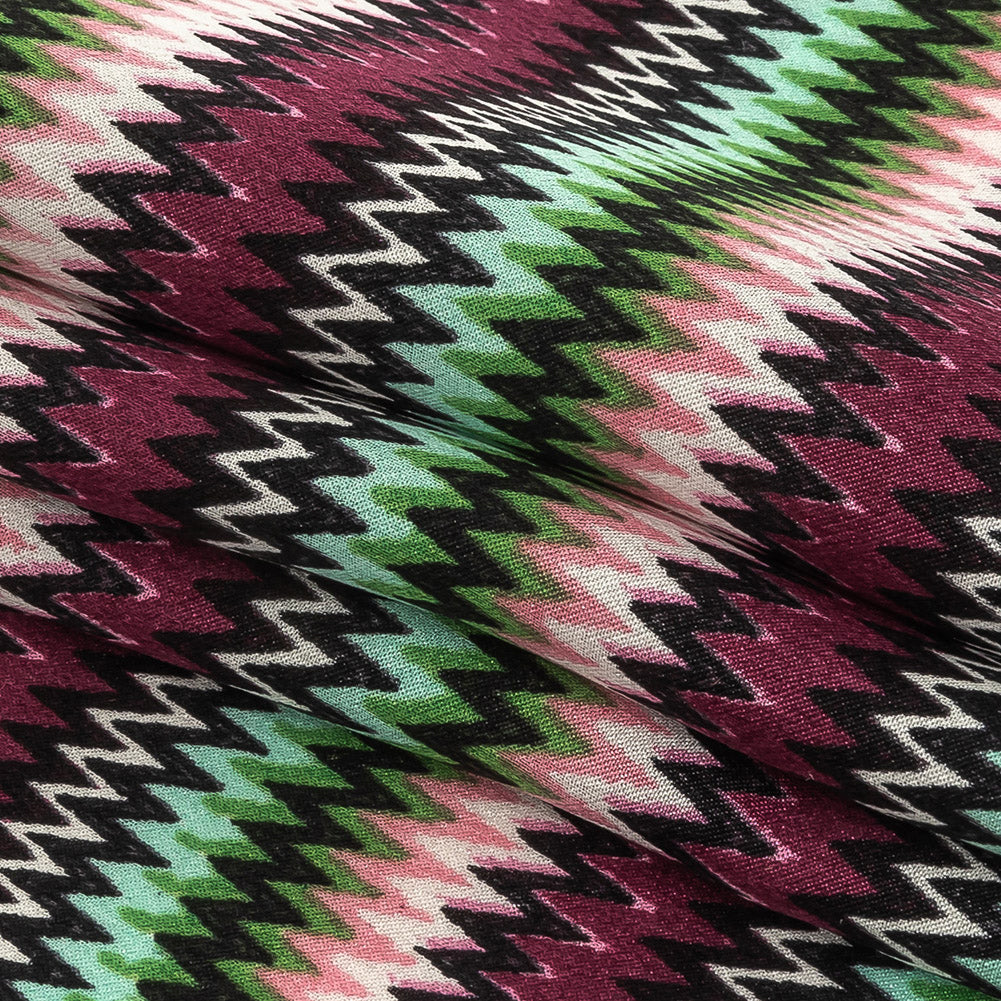 Pink and Green Zig Zag Stripes Silk Charmeuse Folded