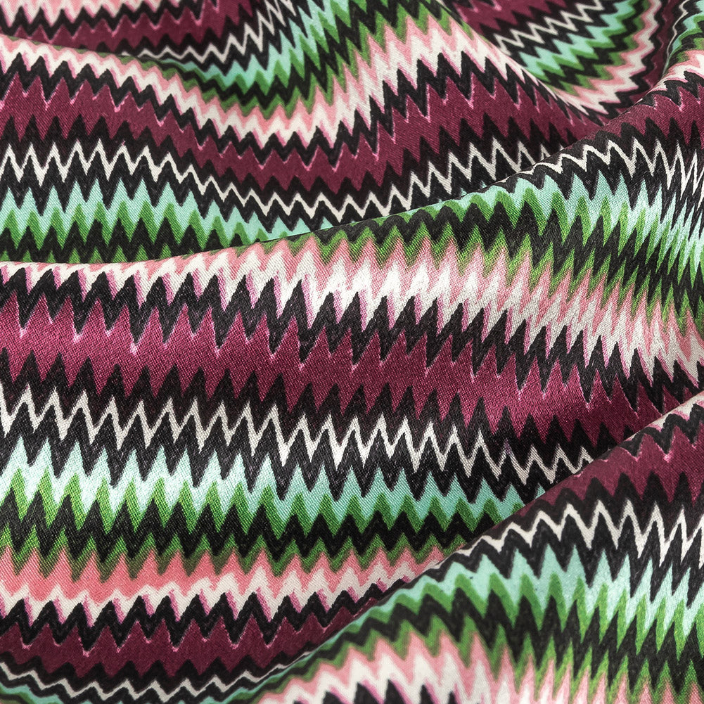 Pink and Green Zig Zag Stripes Silk Charmeuse Detail