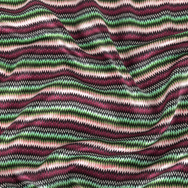 Pink and Green Zig Zag Stripes Silk Charmeuse