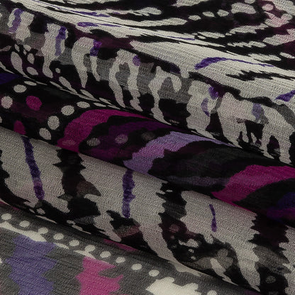 Purple, Pink and Black Abstract Silk Chiffon Folded