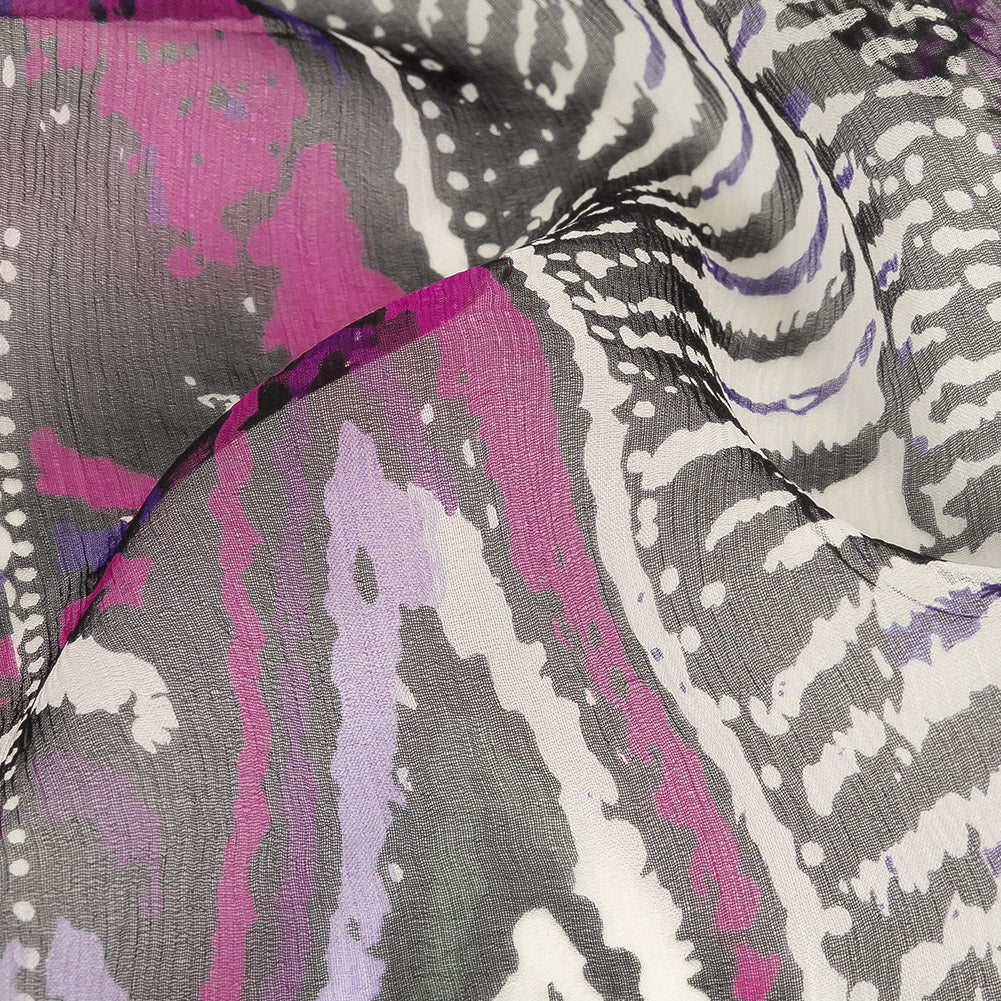 Purple, Pink and Black Abstract Silk Chiffon Detail