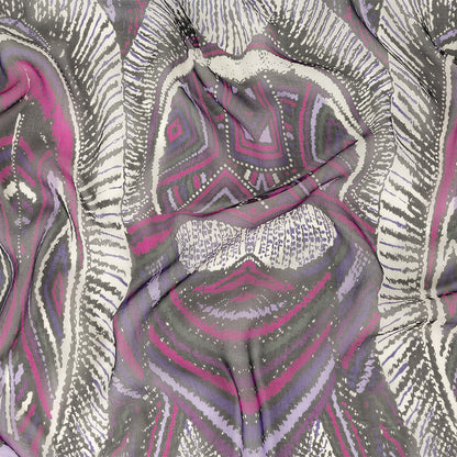 Purple, Pink and Black Abstract Silk Chiffon