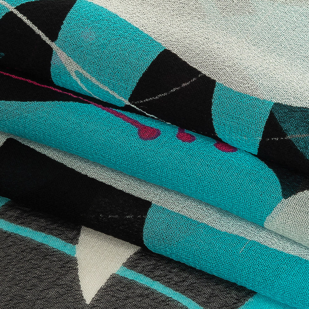 Turquoise, Black and Pink Tulips Silk Chiffon Detail