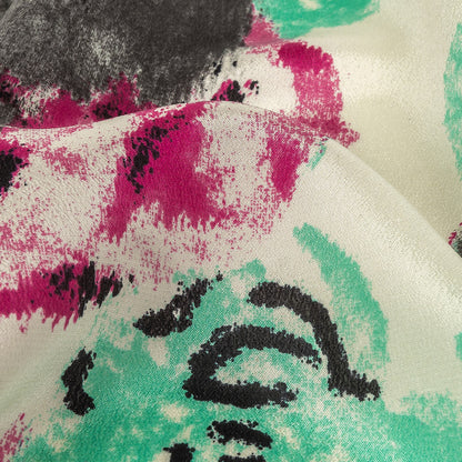 Pink, Electric Green and Flannel Gray Painterly Roses Silk Crepe de Chine Full