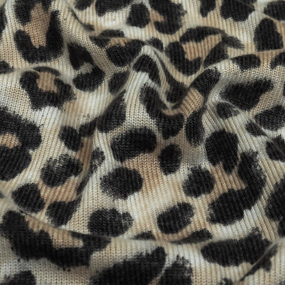 White, Tan and Forged Iron Cheetah Print Stretch Polyester Sweater Knit Detail