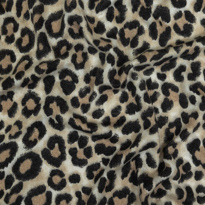 White, Tan and Forged Iron Cheetah Print Stretch Polyester Sweater Knit